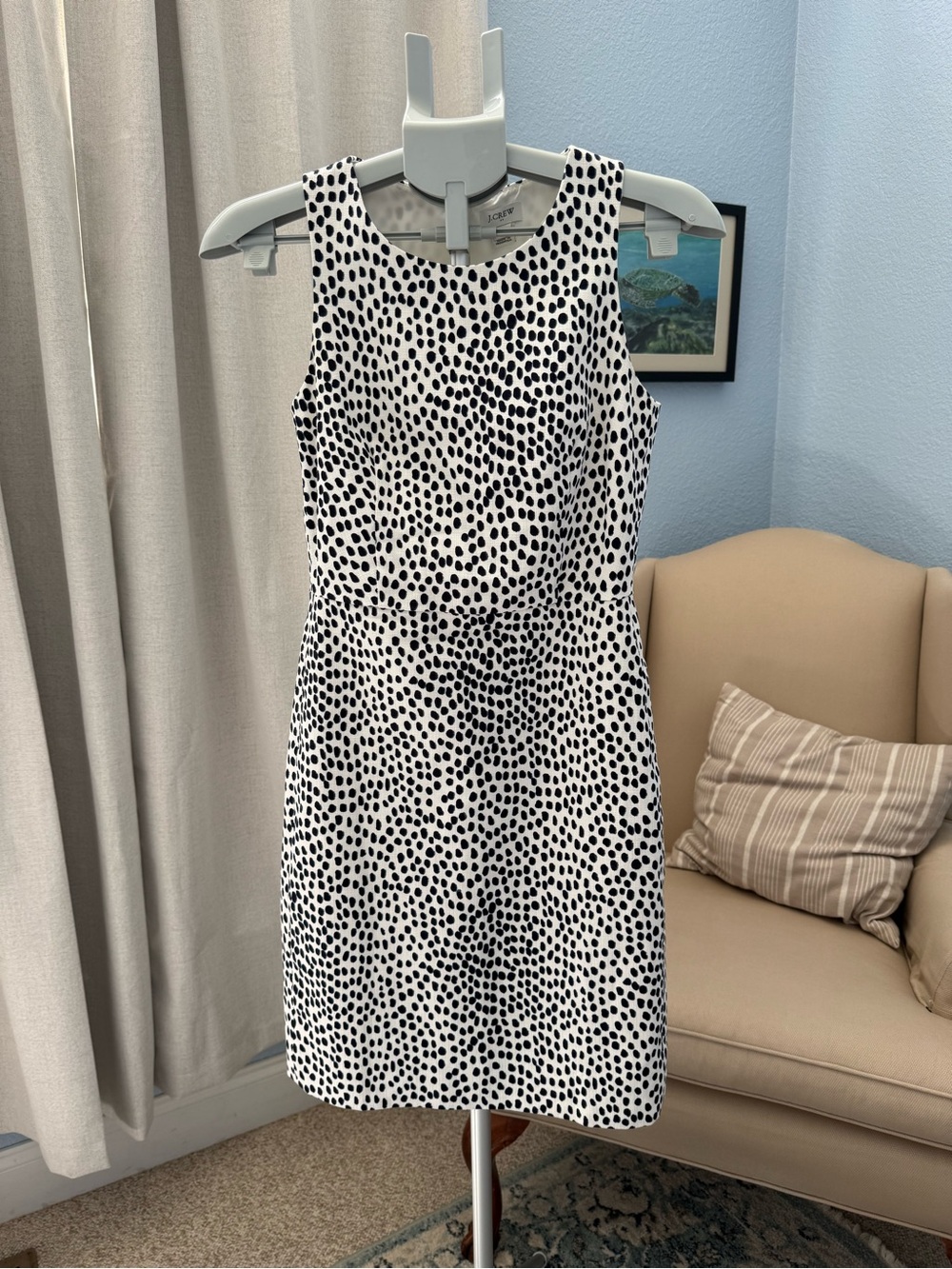 J Crew Sleeveless Black Navy & White Dot Pattern Sheath Dress Size 00 XS
